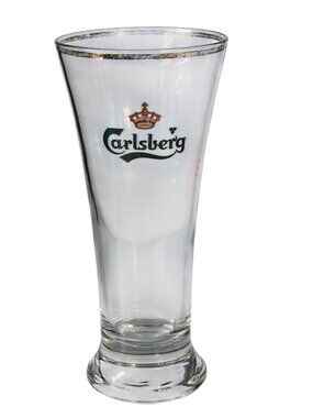 Vintage Carlsberg Pilsner Beer Glass Gold Rim Logo Pint Pub Glass 6 7/8" Tall